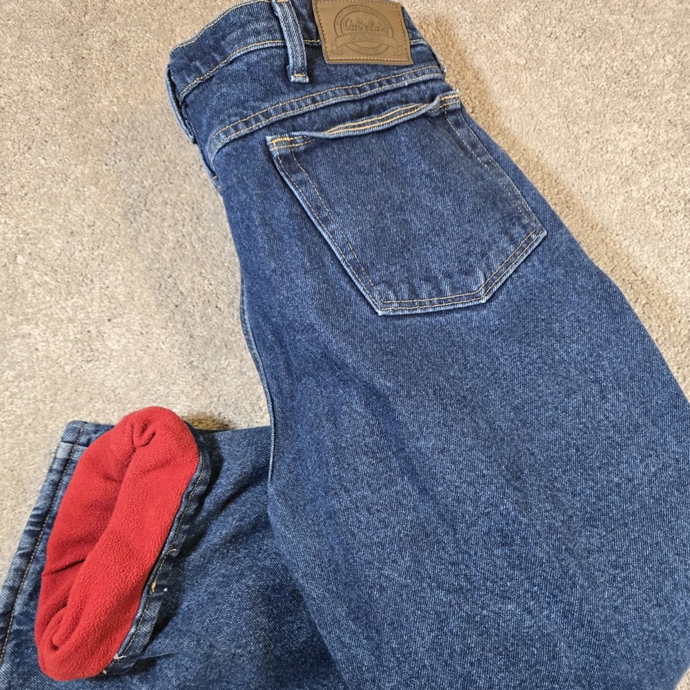 Cabela's Roughneck Jeans Mens 38x30 Red Fleece Lined‎ Straight Denim